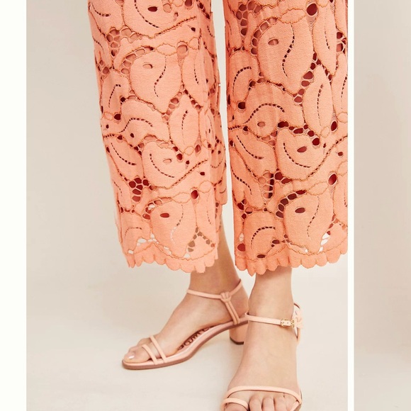 Anthropologie Dolly Lace Trousers Orange Lace Wide-Leg Pants, Size 8 - Picture 2 of 15